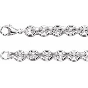 Sterling Silver 9 mm Round Cable 8" Chain