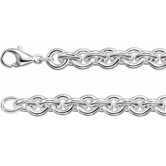 Sterling Silver 9 mm Solid Round Cable 8" Chain