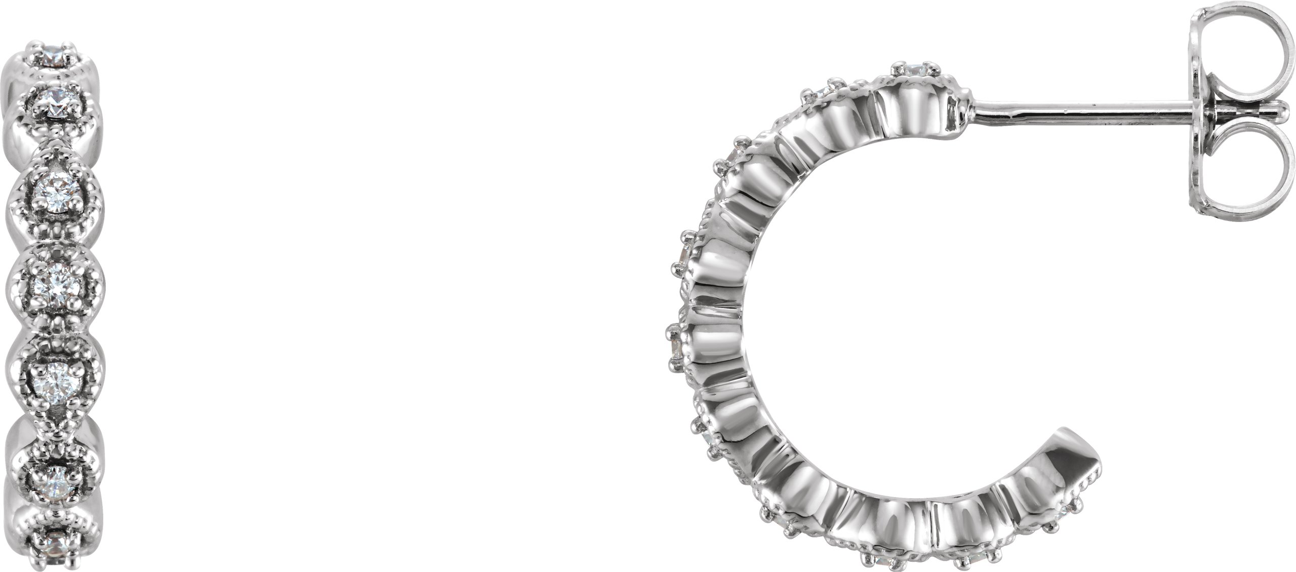 14K White 1/8 CTW Natural Diamond 15.1 mm Hoop Earrings