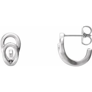 Sterling Silver Geometric J-Hoop Earrings