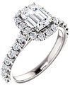 14K White 7x5 mm Emerald 5/8 CTW Natural Diamond Semi-Set Engagement Ring