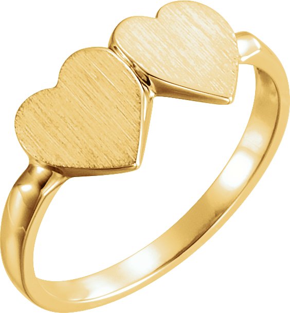 14K Yellow 13.8x7 mm Double Heart Signet Ring