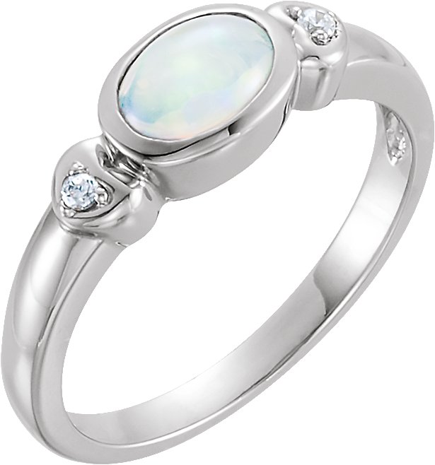 14K White Natural Opal & .03 CTW Diamond Ring
