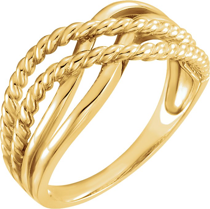 14K Yellow Rope Criss-Cross Ring