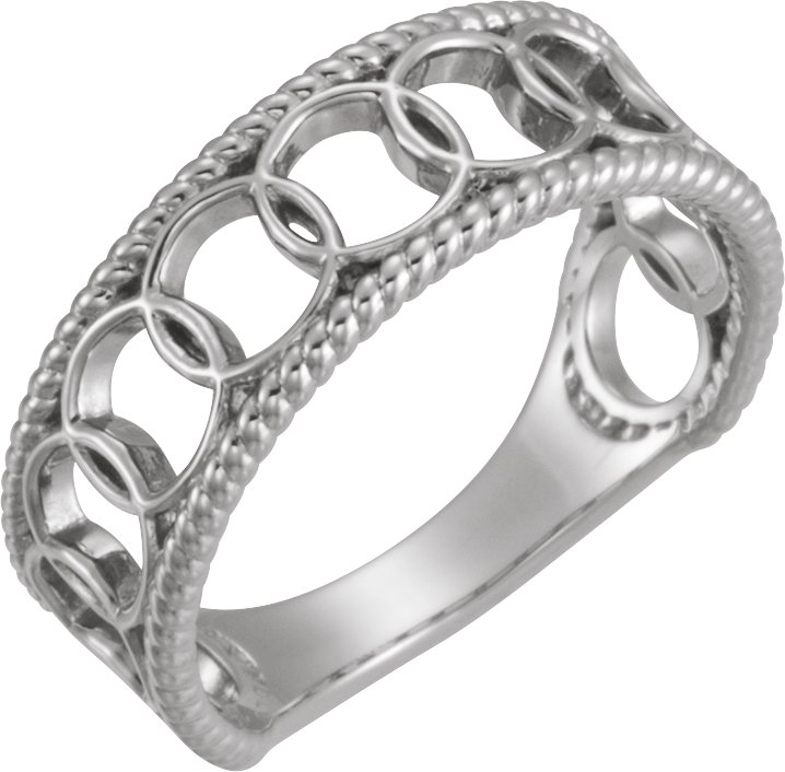 14K White Geometric Rope Ring 