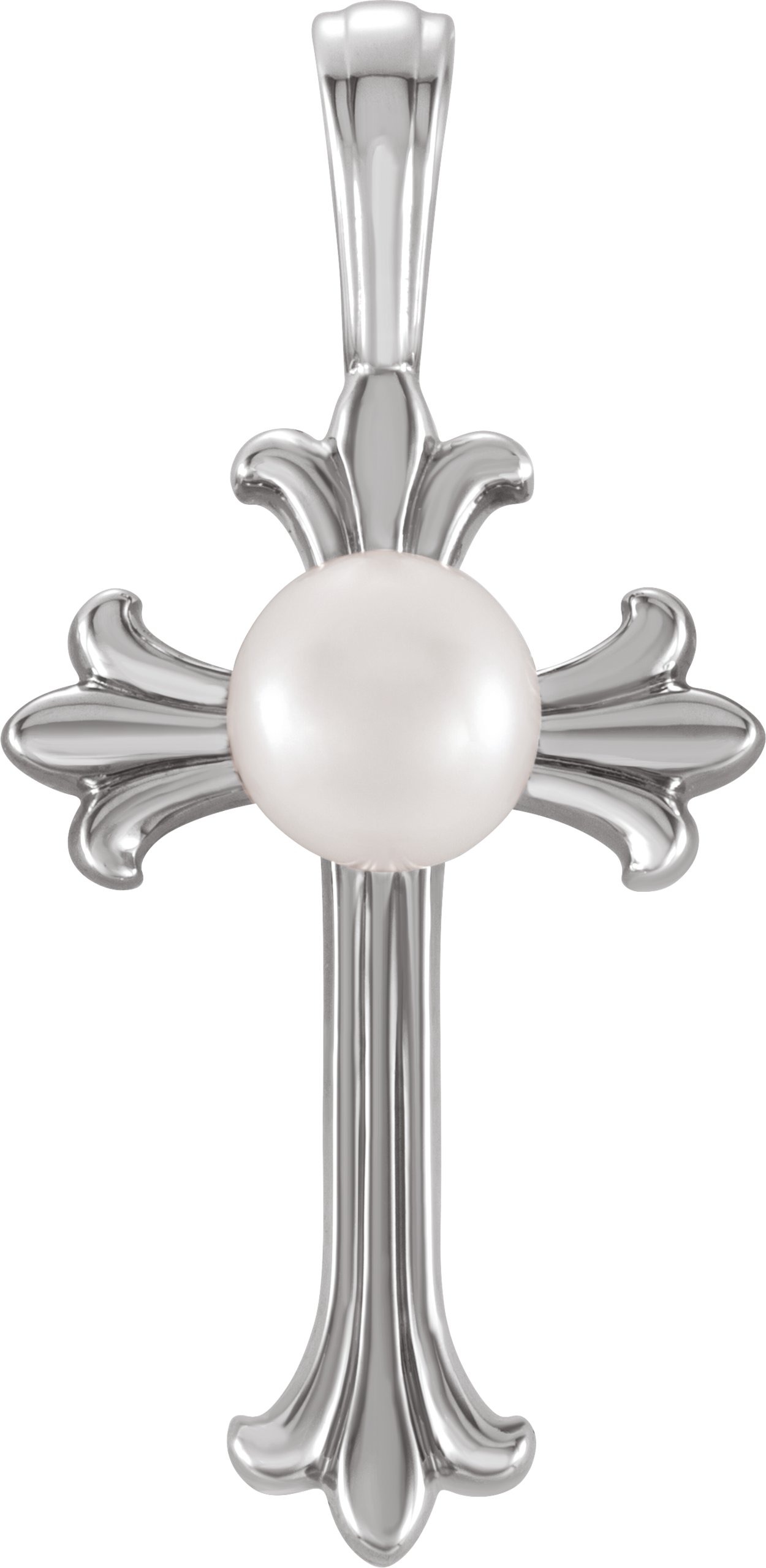 14K White Cultured White Freshwater Pearl Cross Pendant