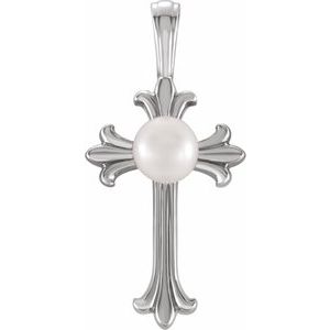 Sterling Silver Freshwater Cultured Pearl Cross Pendant  