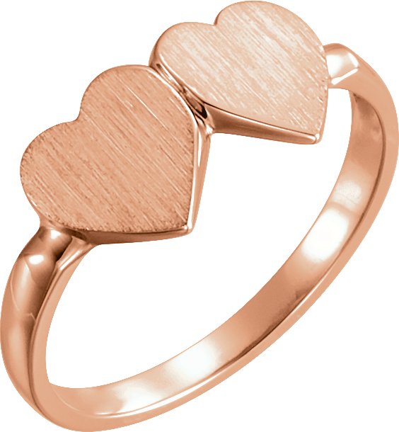 14K Rose 13.8x7 mm Double Heart Signet Ring