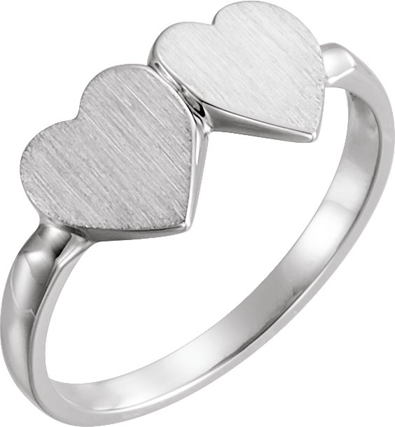 14K White 13.8x7 mm Double Heart Signet Ring