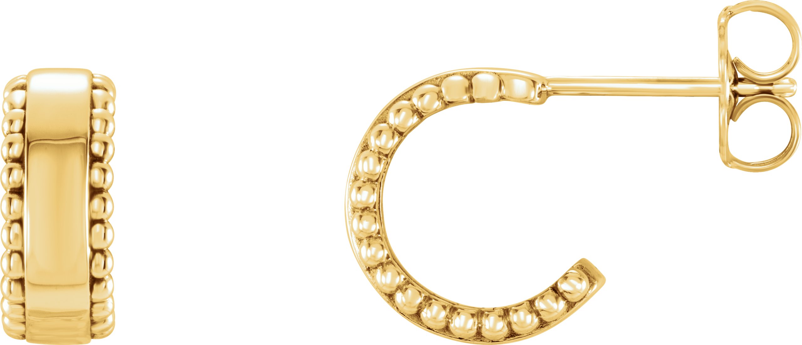 14K Yellow Beaded 10.3 mm Hoop Earrings