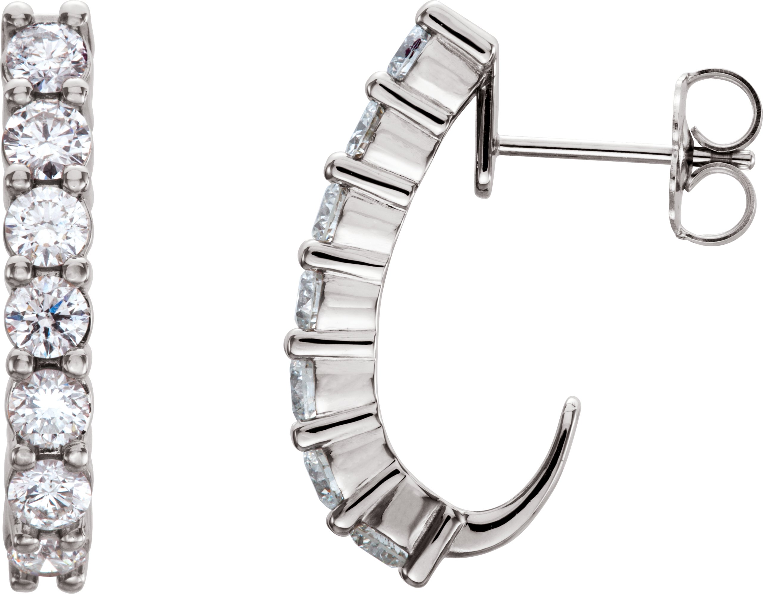 14K White 1 3/8 CTW Diamond J-Hoop Earrings
