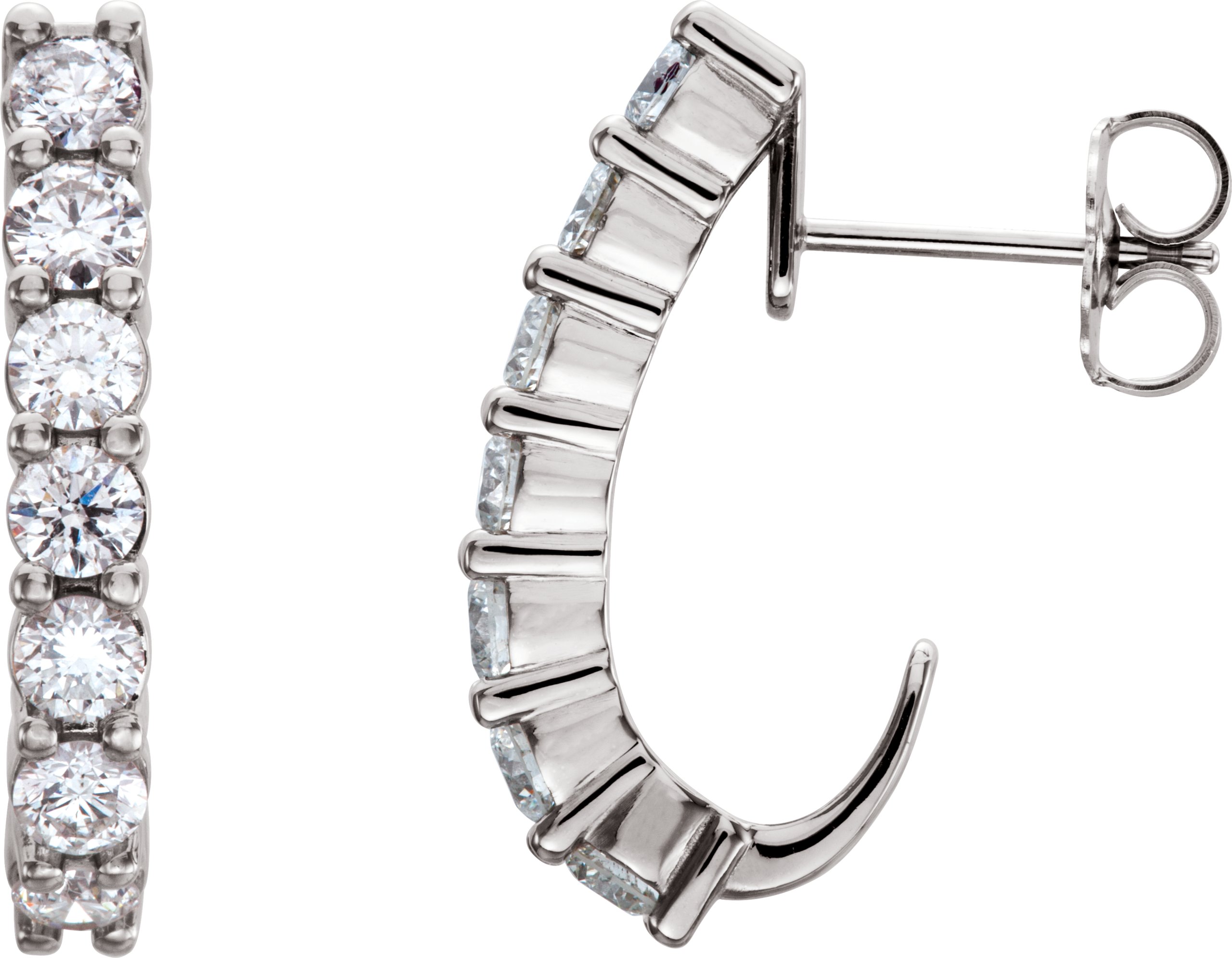 14K White 3/4 CTW Natural Diamond J-Hoop Earrings