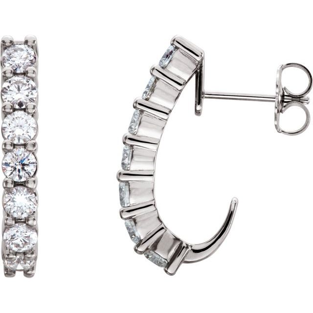 14K White 3/4 CTW Diamond J-Hoop Earrings