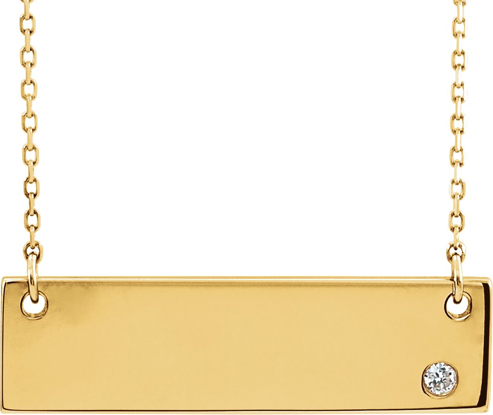 14K Yellow .03 CT Natural Diamond Engravable Bar 17" Necklace