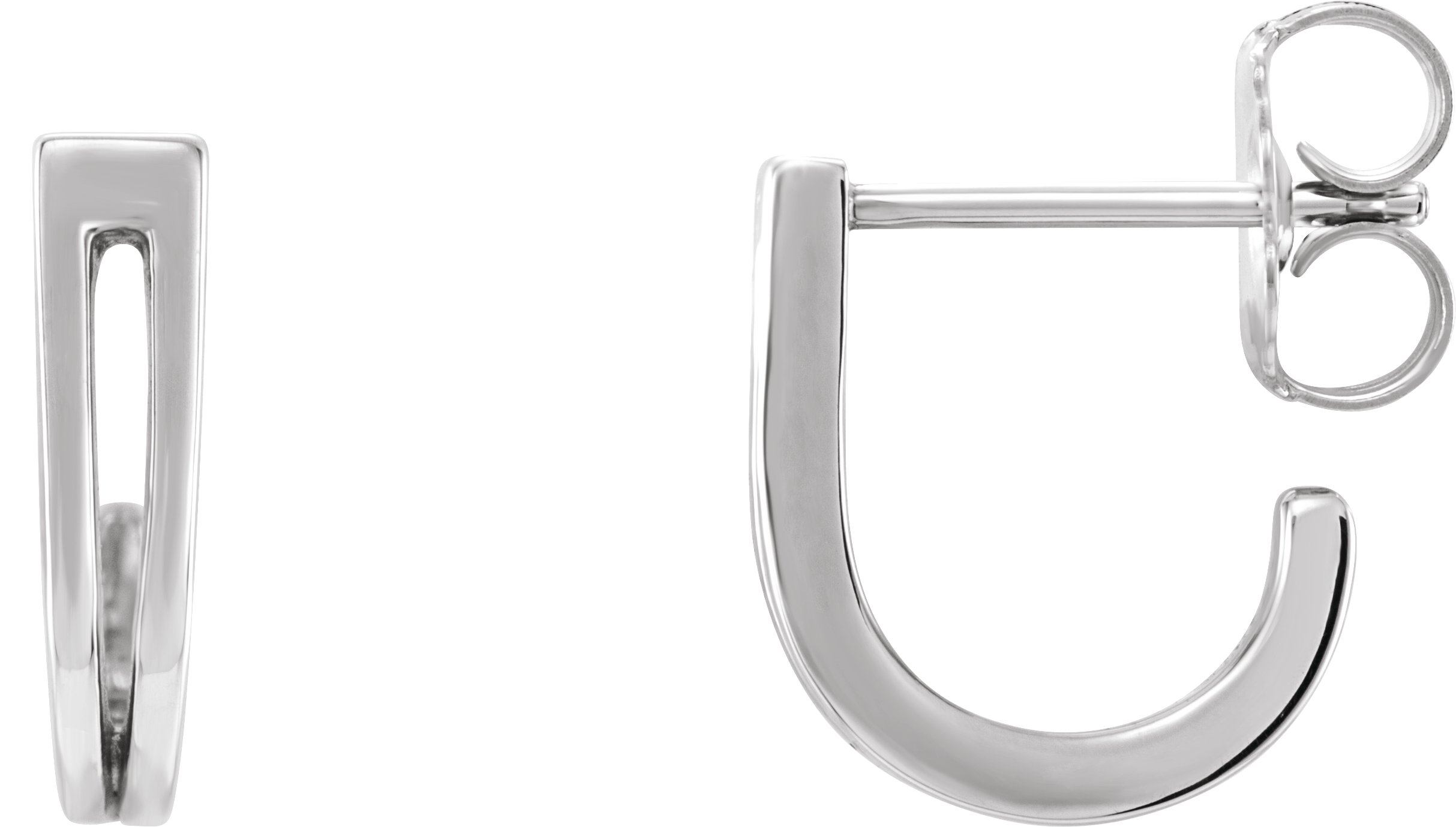 14K White Geometric J-Hoop Earrings