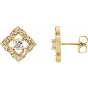 14K Yellow 3/4 CTW Natural Diamond Halo-Style Clover Earrings  