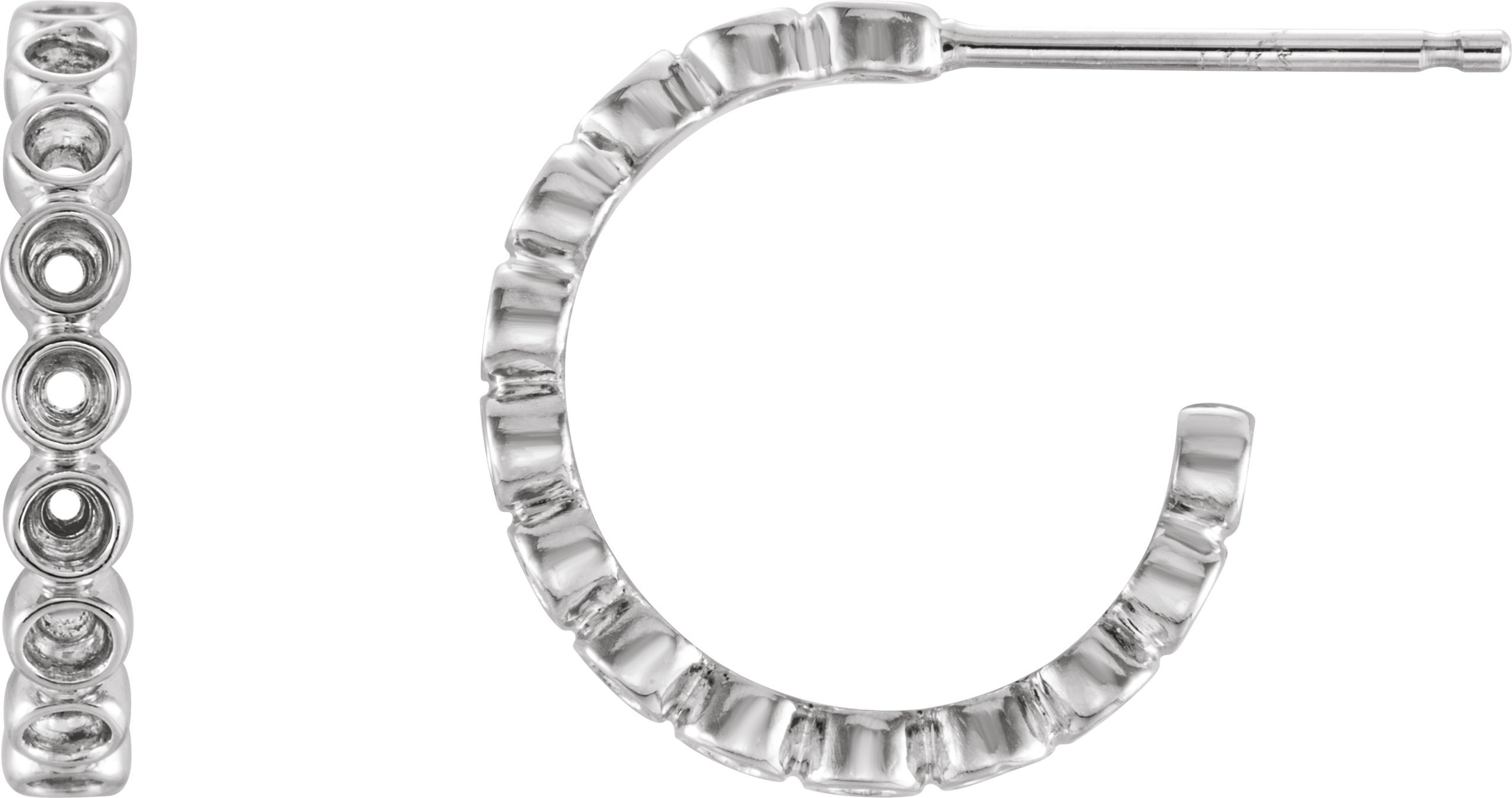 14K White 1.5 mm Round Bezel-Set Huggie Earring Mounting