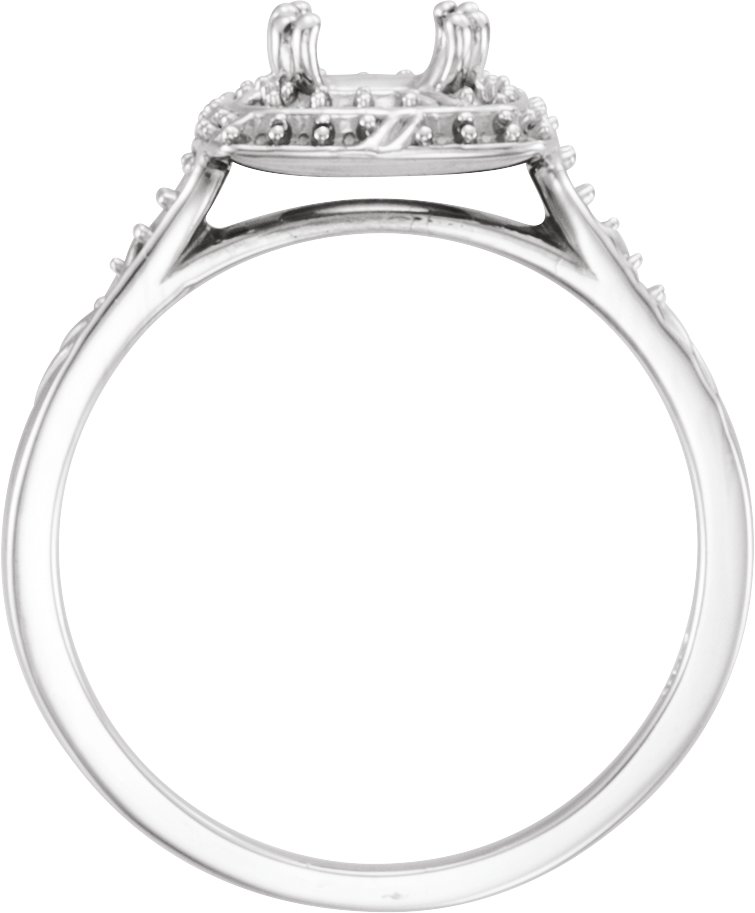10K X1 White 5 mm Square Sculptural-Inspired Halo-Style Engagement Ring Mounting  