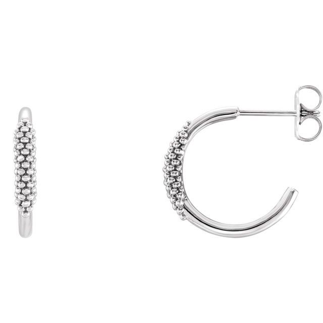 Sterling Silver Beaded 15.1 mm Hoop Earrings