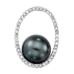 Tahitian Pearl and Diamond Oval Pendant 11mm .33 CTW Ref 243279