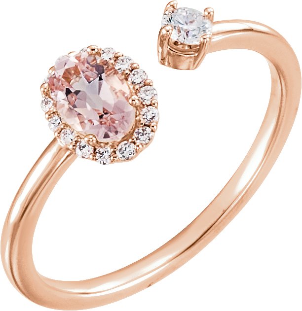 14K Rose Natural Morganite & 1/6 CTW Natural Diamond Halo-Style Ring