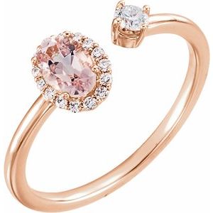 14K Rose Natural Morganite & 1/6 CTW Natural Diamond Halo-Style Ring