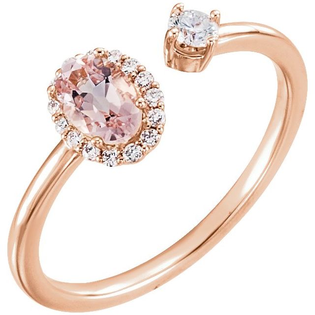 14K Rose Natural Pink Morganite & 1/6 CTW Natural Diamond Halo-Style Ring