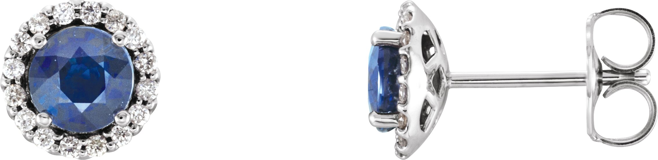 14K White 5 mm Natural Blue Sapphire & 1/8 CTW Natural Diamond Earrings