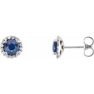 14K White 4 mm Natural Blue Sapphire & 1/10 CTW Natural Diamond Earrings