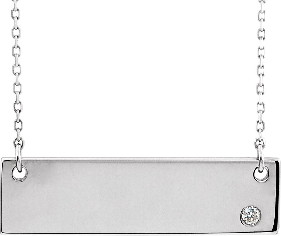 14K White .03 CT Natural Diamond Engravable Bar 17 Necklace 