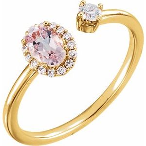 14K Yellow Natural Pink Morganite & 1/6 CTW Natural Diamond Halo-Style Ring