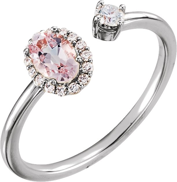 Platinum Natural Pink Morganite & 1/6 CTW Natural Diamond Halo-Style Ring