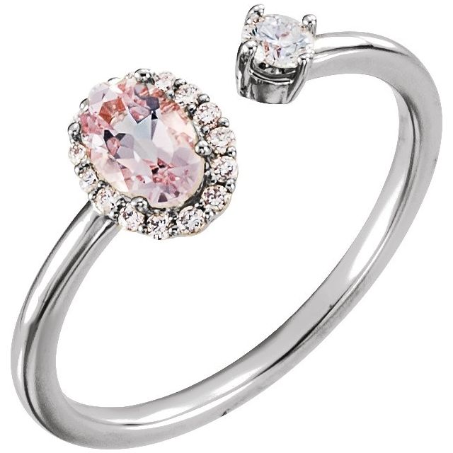 Platinum Natural Pink Morganite & 1/6 CTW Natural Diamond Halo-Style Ring