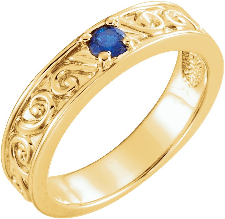 14K Yellow Chatham Created Blue Sapphire Stackable Family Ring Ref 16232569