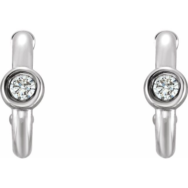 14K White 1/8 CTW  Natural Diamond Huggie Hoop Earrings