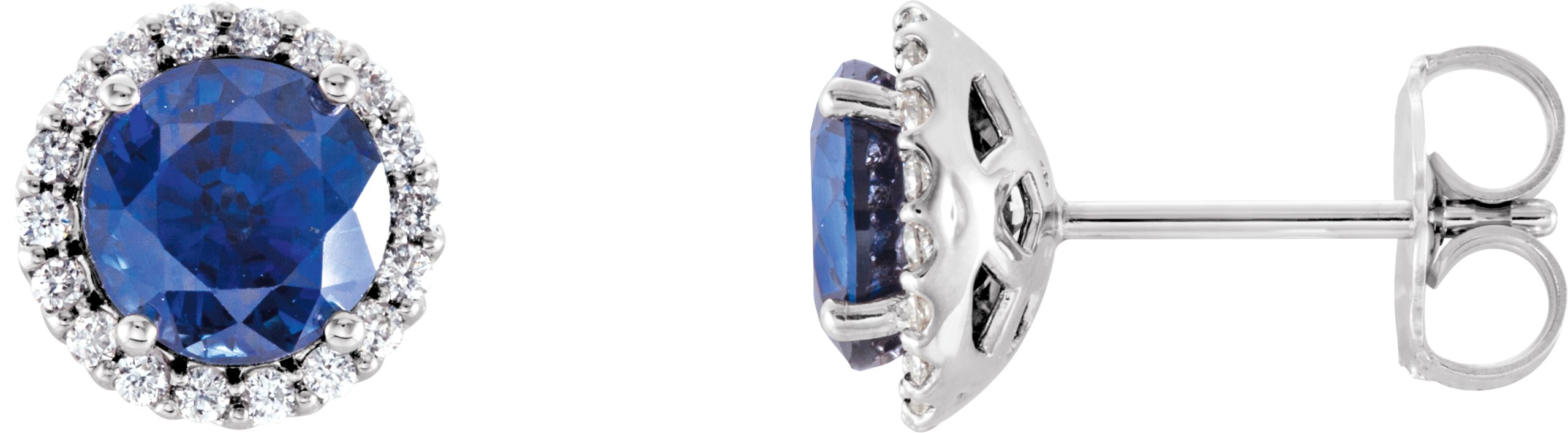 14K White Chatham® Lab-Created Blue Sapphire & 1/8 CTW Diamond Earrings               