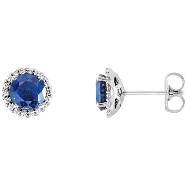 14K White 5.5 mm Natural Blue Sapphire & 1/8 CTW Natural Diamond Earrings
