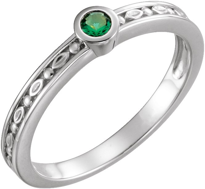 14K White Emerald Family Stackable Ring 