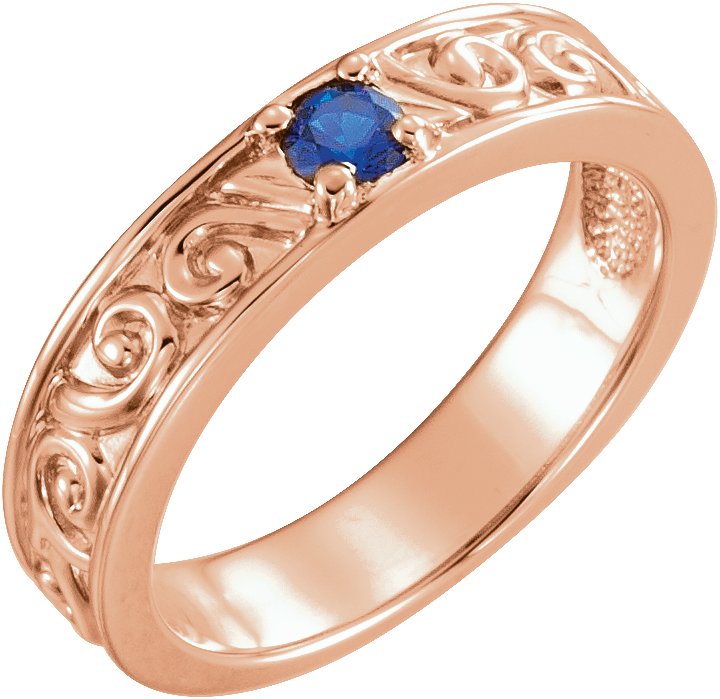 14K Rose Chatham Created Blue Sapphire Stackable Family Ring Ref 16232570