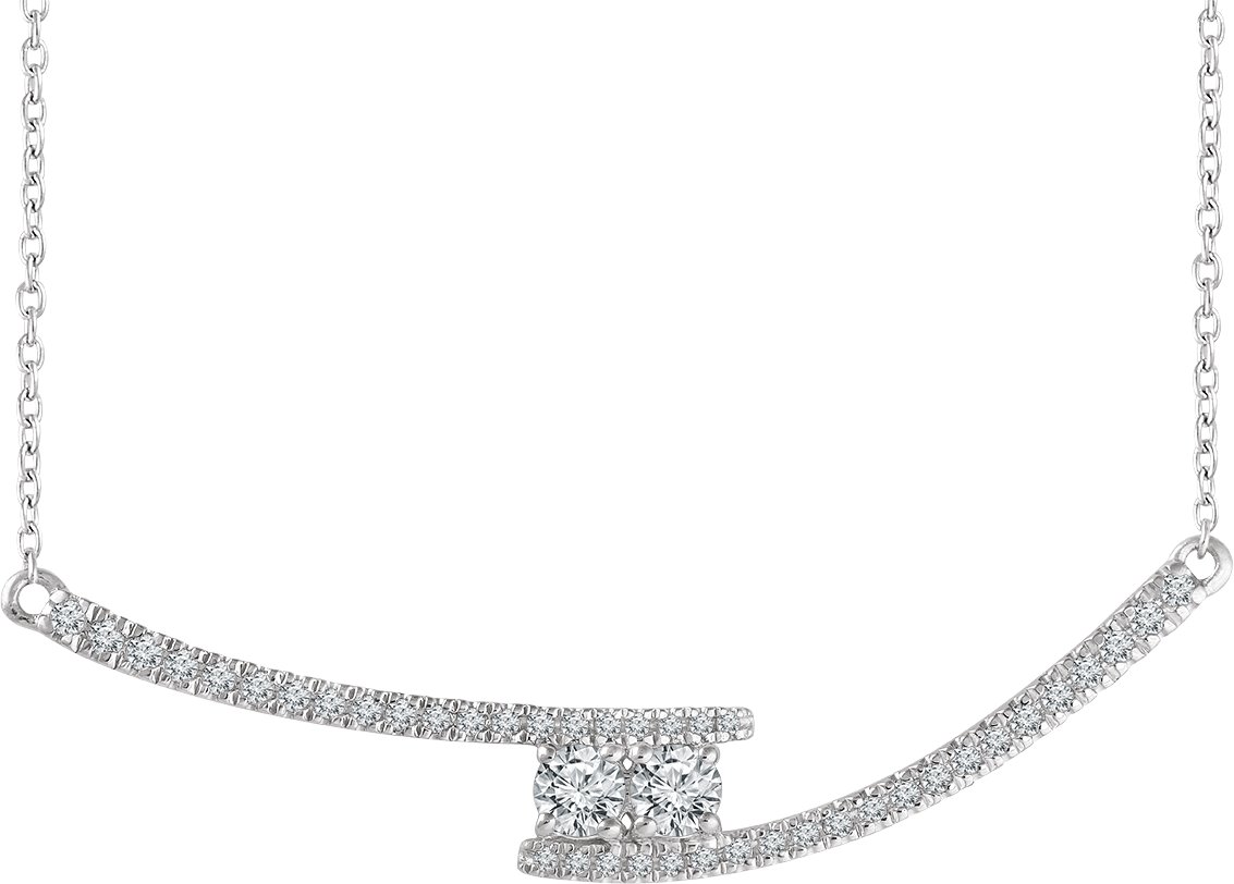 14K White 3/8 CTW Natural Diamond Two-Stone Bar 16-18" Necklace