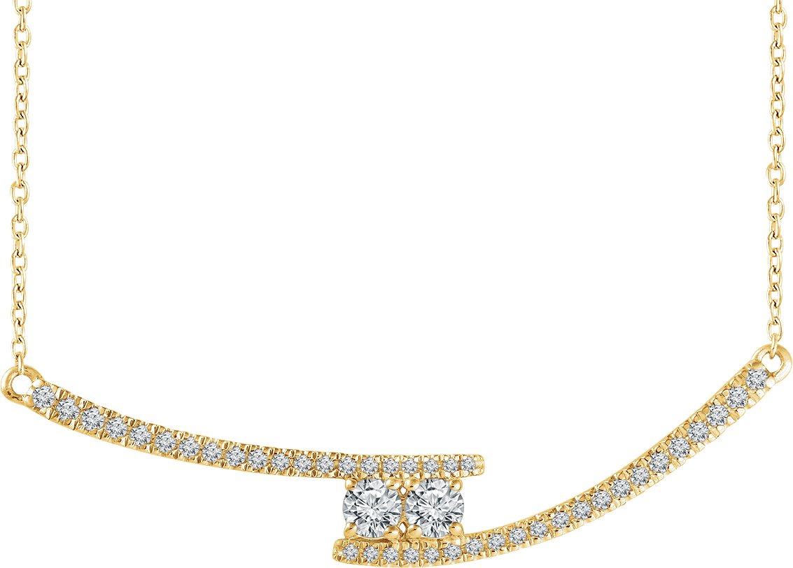 14K Yellow 3/8 CTW Natural Diamond Two-Stone Bar 16-18 Necklace