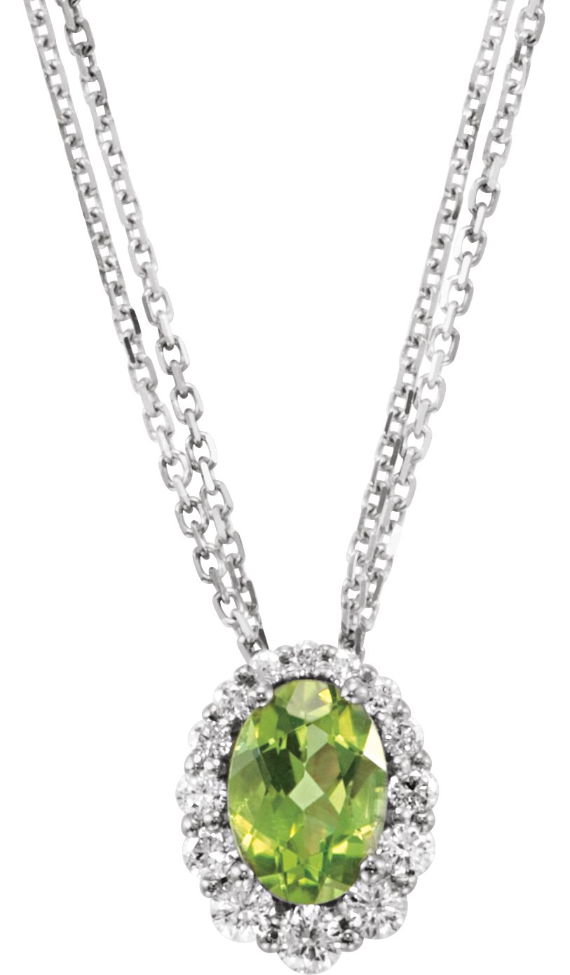 14K White Natural Peridot & 1/4 CTW Diamond 18" Necklace