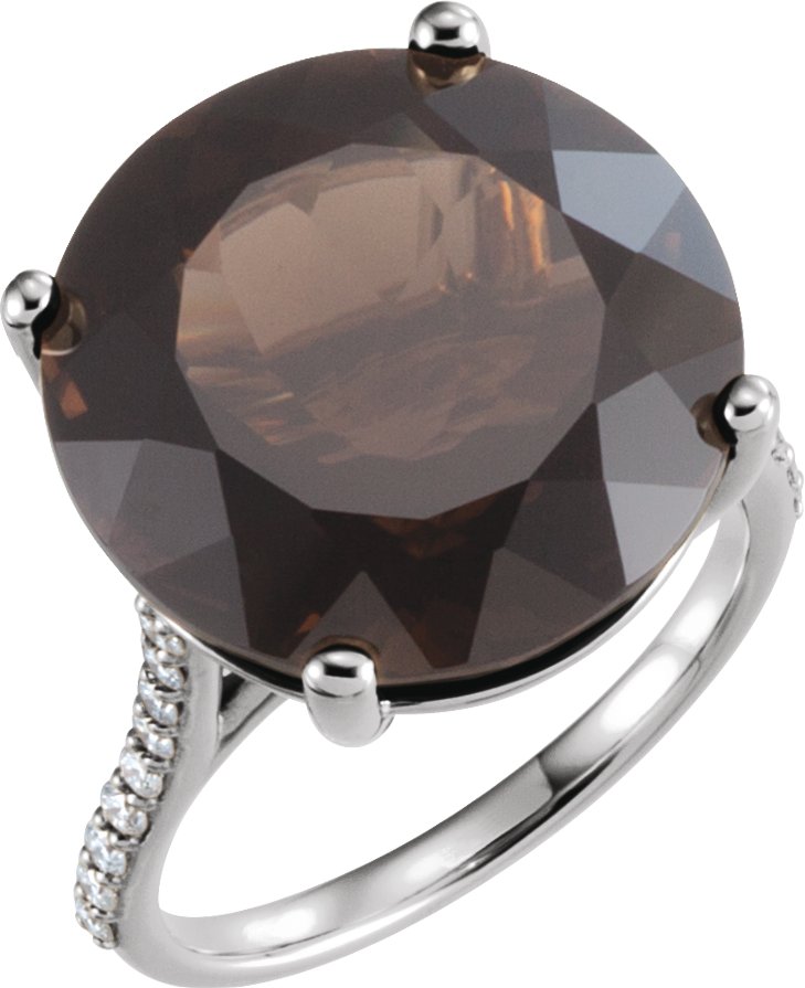 14K White Natural Smoky Quartz & 1/4 CTW Natural Diamond Ring 