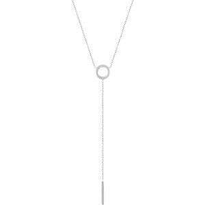 14K White Circle & Bar "Y" 16-18" Necklace