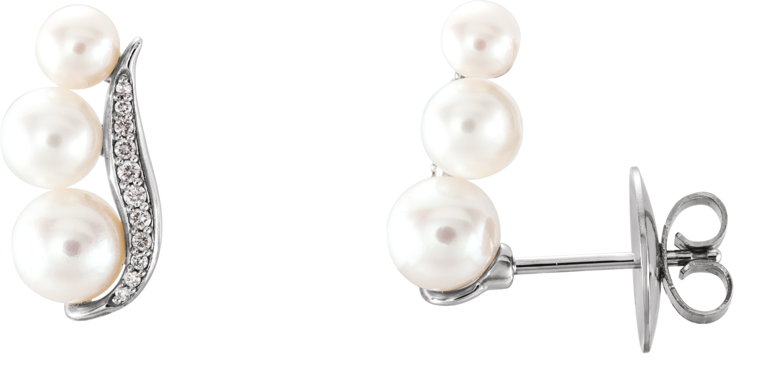 14K White Freshwater Pearl and .10 CTW Diamond Ear Climbers Ref. 12610219