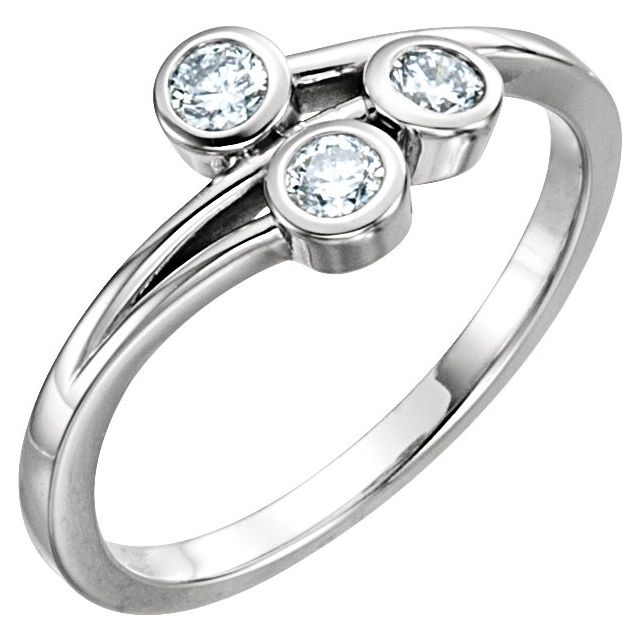 14K White 1/3 CTW Diamond Three-Stone Bezel-Set Ring