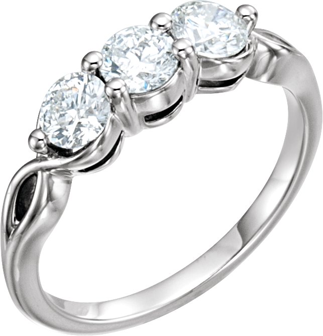14K White 1 CTW Diamond Three-Stone Ring