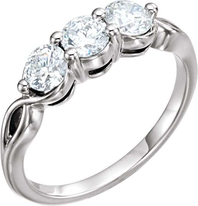 14K White 1 CTW Natural Diamond Three-Stone Ring