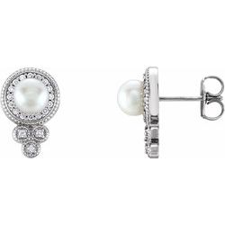 Freshwater Cultured Pearl & Diamond Granulated Earrings