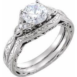 Hand-Engraved Accented Engagement Ring or Band